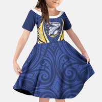 Bay of Plenty 2026 Rugby Custom Family Matching Puletasi and Hawaiian Shirt NZ Maori Silver Fern LT14 Daughter's Dress Blue - Polynesian Pride
