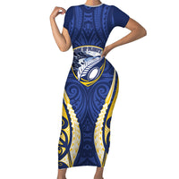 Bay of Plenty 2026 Rugby Custom Family Matching Short Sleeve Bodycon Dress and Hawaiian Shirt NZ Maori Silver Fern LT14 Mom's Dress Blue - Polynesian Pride