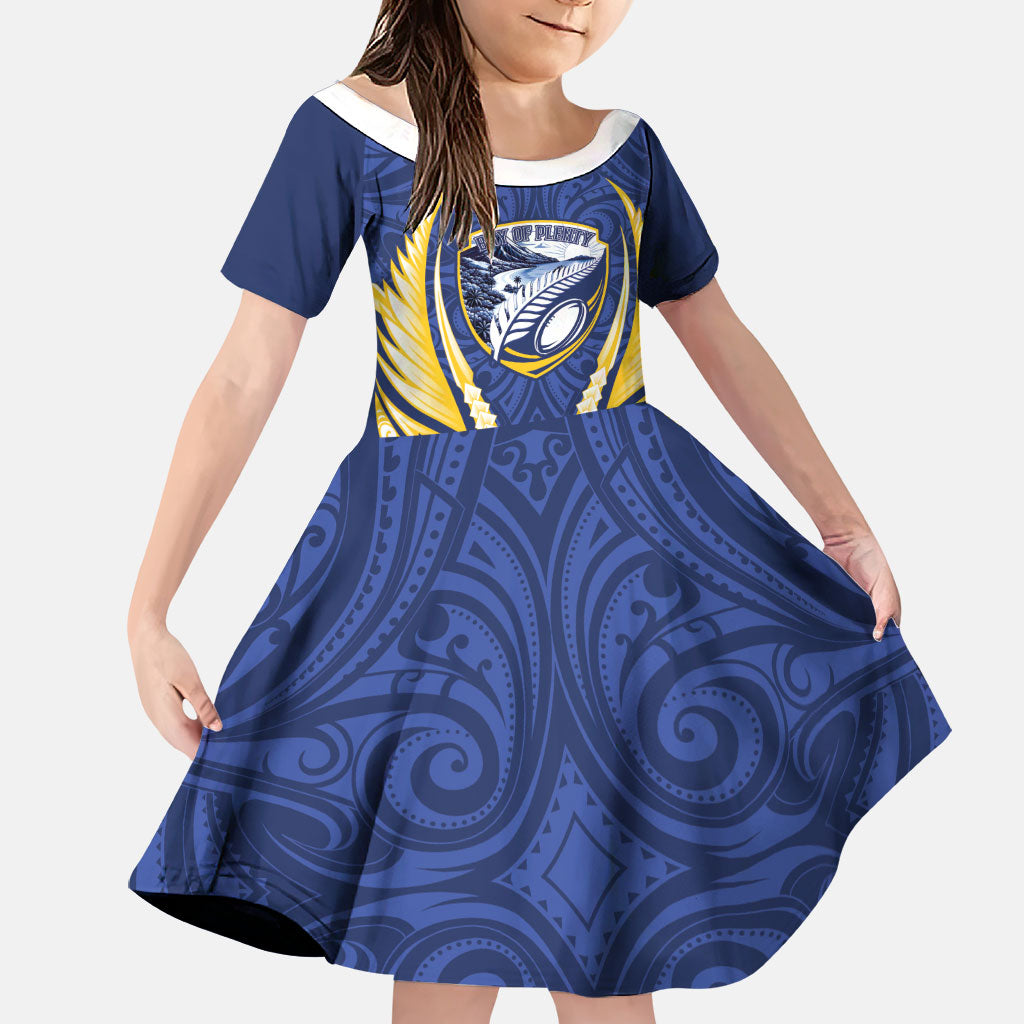 Bay of Plenty 2026 Rugby Custom Family Matching Tank Maxi Dress and Hawaiian Shirt NZ Maori Silver Fern LT14 Daughter's Dress Blue - Polynesian Pride