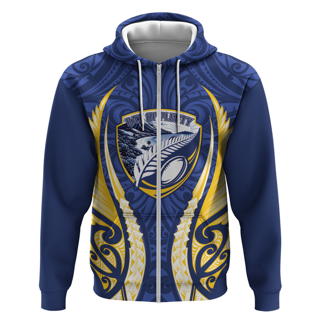 Bay of Plenty 2026 Rugby Custom Zip Hoodie NZ Maori Silver Fern LT14 Zip Hoodie Blue - Polynesian Pride