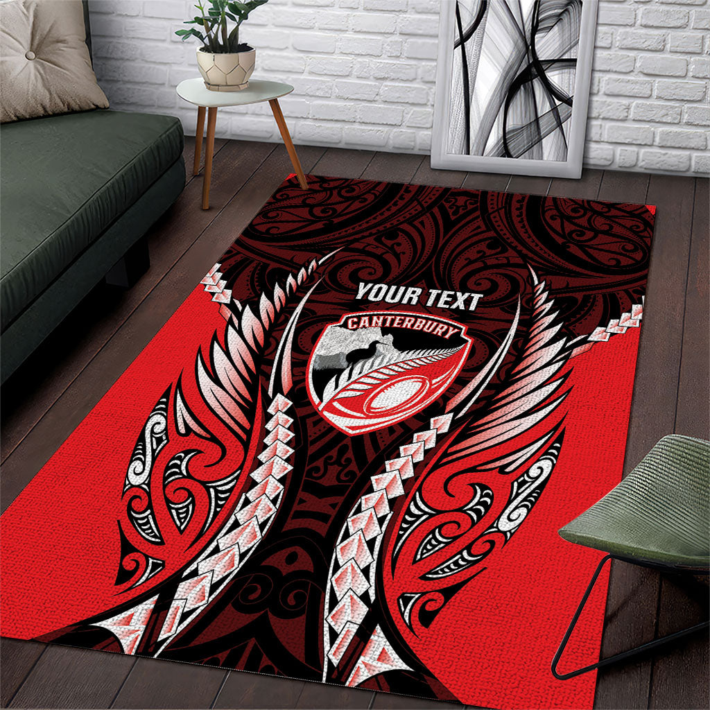 Canterbury 2026 Rugby Custom Area Rug NZ Maori Silver Fern LT14 Red - Polynesian Pride