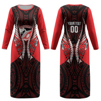 Canterbury 2026 Rugby Custom Couples Matching Long Sleeve Bodycon Dress and Hawaiian Shirt NZ Maori Silver Fern LT14 - Polynesian Pride