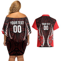 Canterbury 2026 Rugby Custom Couples Matching Off Shoulder Short Dress and Hawaiian Shirt NZ Maori Silver Fern