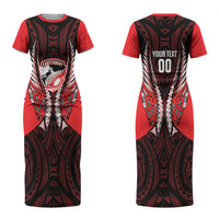 Canterbury 2026 Rugby Custom Couples Matching Short Sleeve Bodycon Dress and Hawaiian Shirt NZ Maori Silver Fern LT14 - Polynesian Pride