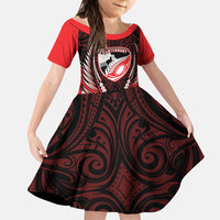Canterbury 2026 Rugby Custom Family Matching Long Sleeve Bodycon Dress and Hawaiian Shirt NZ Maori Silver Fern LT14 Daughter's Dress Red - Polynesian Pride
