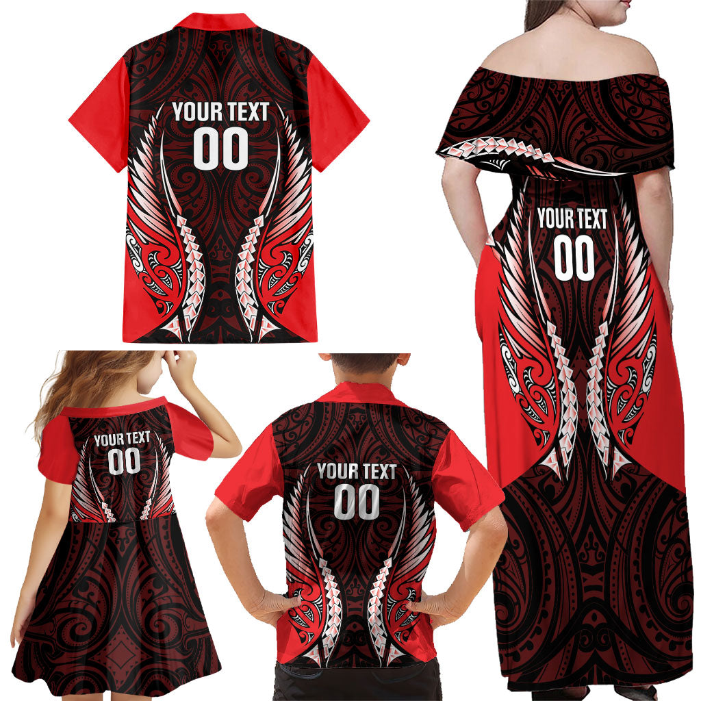 Canterbury 2026 Rugby Custom Family Matching Off Shoulder Maxi Dress and Hawaiian Shirt NZ Maori Silver Fern LT14 - Polynesian Pride