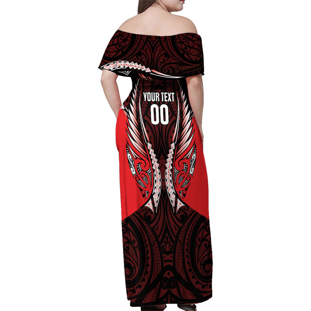 Canterbury 2026 Rugby Custom Family Matching Off Shoulder Maxi Dress and Hawaiian Shirt NZ Maori Silver Fern LT14 - Polynesian Pride