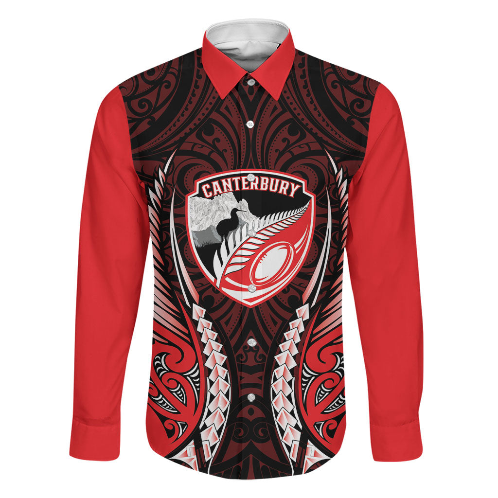 Canterbury 2026 Rugby Custom Family Matching Off Shoulder Short Dress and Hawaiian Shirt NZ Maori Silver Fern LT14 Dad's Shirt - Long Sleeve Red - Polynesian Pride