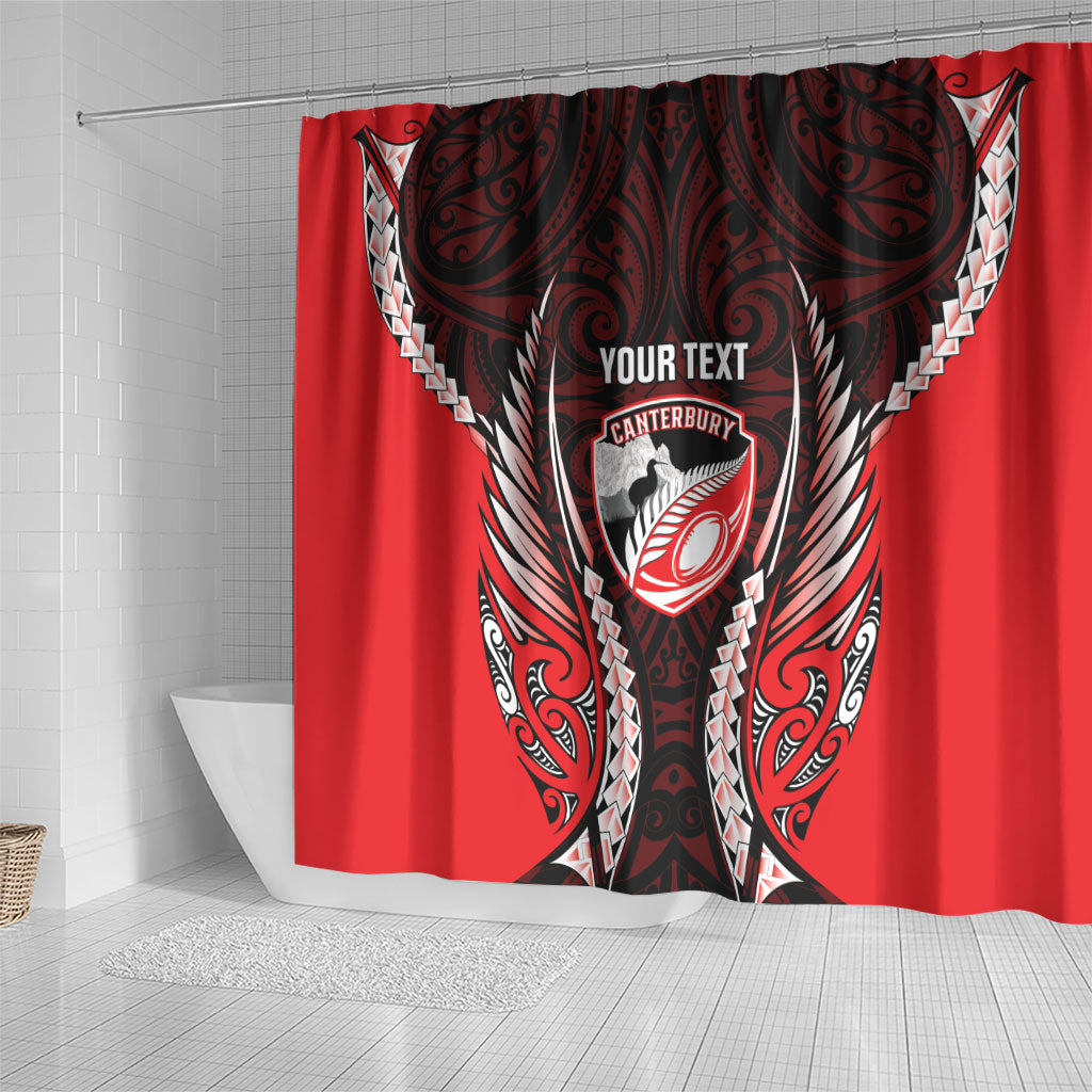 Canterbury 2026 Rugby Custom Shower Curtain NZ Maori Silver Fern