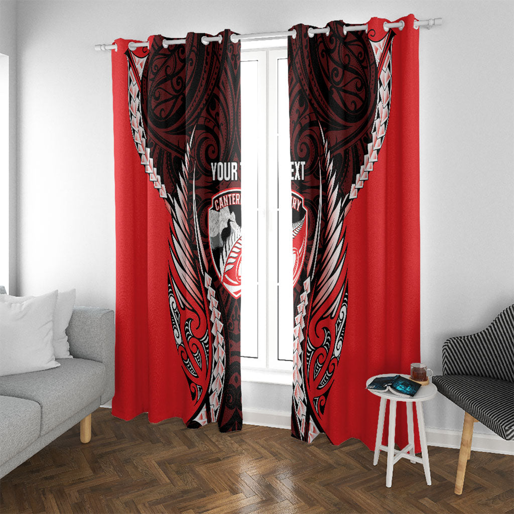 Canterbury 2026 Rugby Custom Window Curtain NZ Maori Silver Fern LT14 With Grommets Red - Polynesian Pride