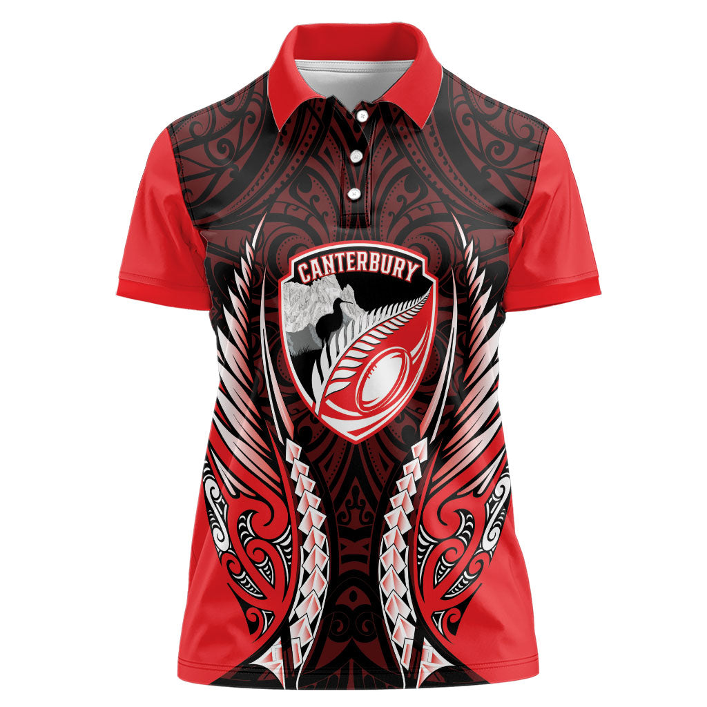 Canterbury 2026 Rugby Custom Women Polo Shirt NZ Maori Silver Fern LT14 Female Red - Polynesian Pride