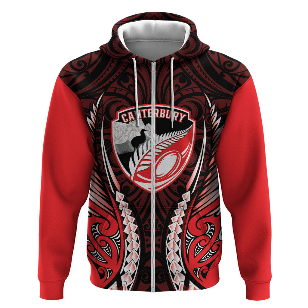 Canterbury 2026 Rugby Custom Zip Hoodie NZ Maori Silver Fern LT14 Zip Hoodie Red - Polynesian Pride