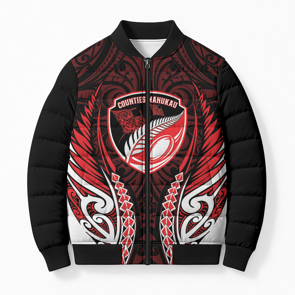 Counties Manukau 2026 Rugby Custom Bomber Puffer Jacket NZ Maori Silver Fern LT14 Unisex Red - Polynesian Pride