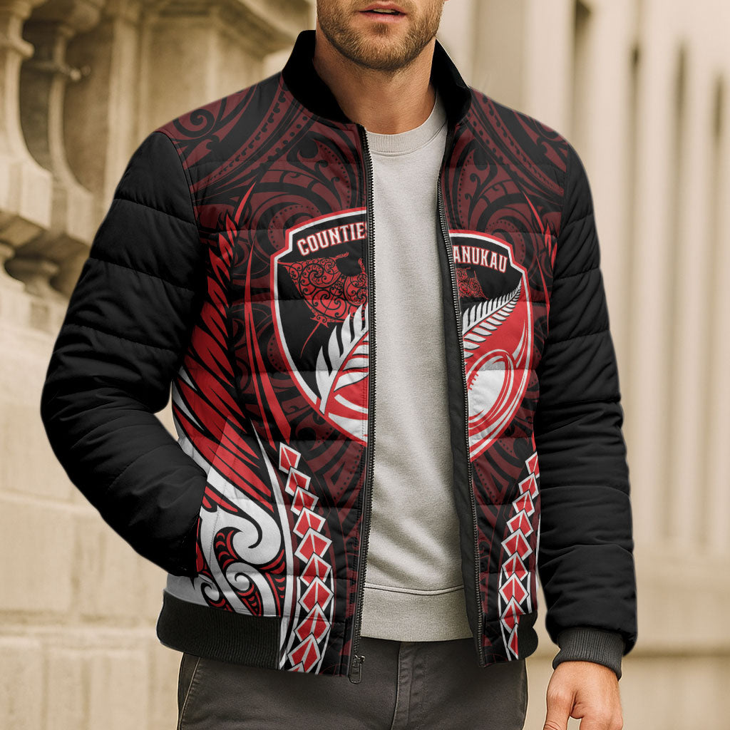 Counties Manukau 2026 Rugby Custom Bomber Puffer Jacket NZ Maori Silver Fern LT14 - Polynesian Pride