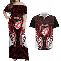 Counties Manukau 2026 Rugby Custom Couples Matching Off Shoulder Maxi Dress and Hawaiian Shirt NZ Maori Silver Fern
