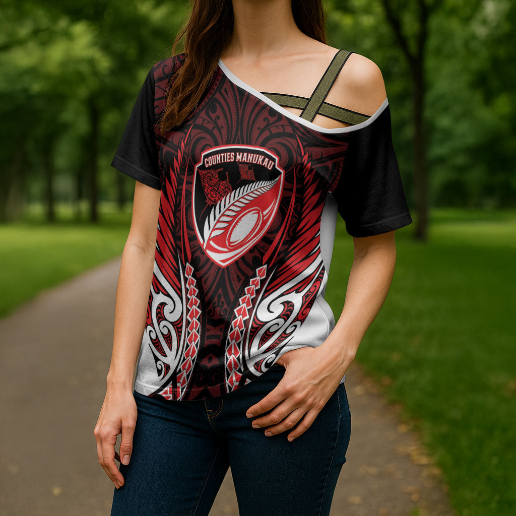 Counties Manukau 2026 Rugby Custom Cross Shoulder Shirt NZ Maori Silver Fern