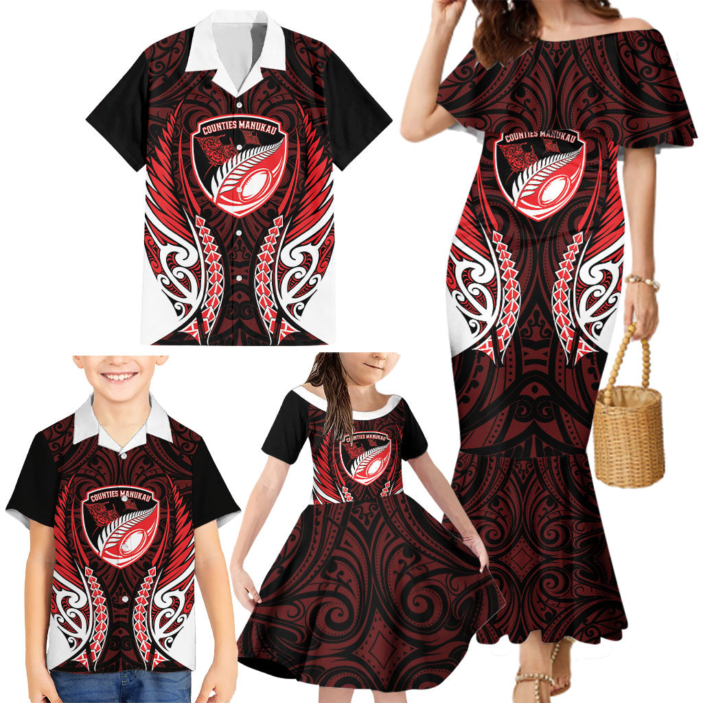 Counties Manukau 2026 Rugby Custom Family Matching Mermaid Dress and Hawaiian Shirt NZ Maori Silver Fern LT14 - Polynesian Pride