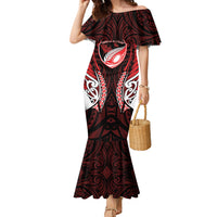 Counties Manukau 2026 Rugby Custom Family Matching Mermaid Dress and Hawaiian Shirt NZ Maori Silver Fern LT14 Mom's Dress Red - Polynesian Pride
