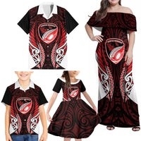 Counties Manukau 2026 Rugby Custom Family Matching Off Shoulder Maxi Dress and Hawaiian Shirt NZ Maori Silver Fern LT14 - Polynesian Pride