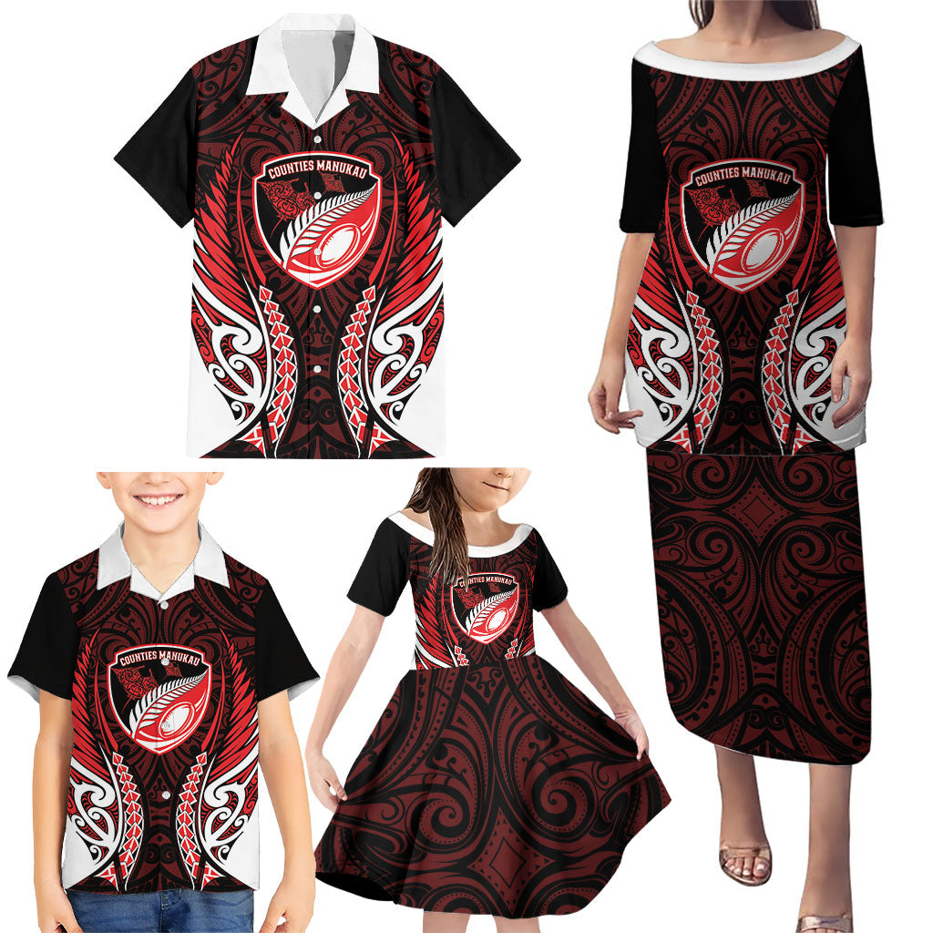 Counties Manukau 2026 Rugby Custom Family Matching Puletasi and Hawaiian Shirt NZ Maori Silver Fern LT14 - Polynesian Pride