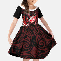 Counties Manukau 2026 Rugby Custom Family Matching Tank Maxi Dress and Hawaiian Shirt NZ Maori Silver Fern LT14 Daughter's Dress Red - Polynesian Pride