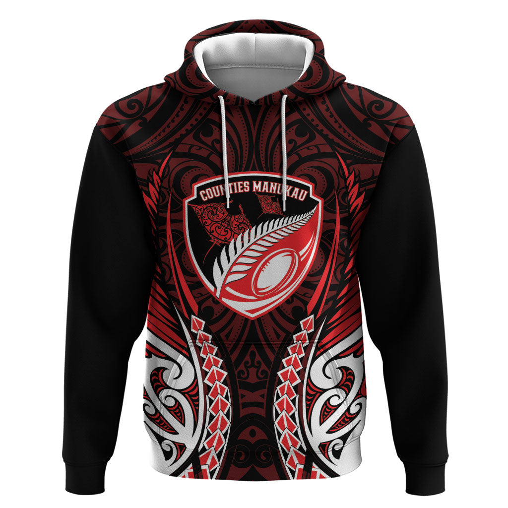Counties Manukau 2026 Rugby Custom Hoodie NZ Maori Silver Fern LT14 Pullover Hoodie Red - Polynesian Pride