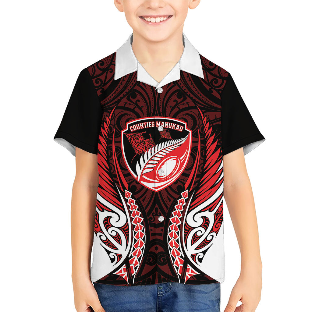 Counties Manukau 2026 Rugby Custom Kid Hawaiian Shirt NZ Maori Silver Fern LT14 Kid Red - Polynesian Pride