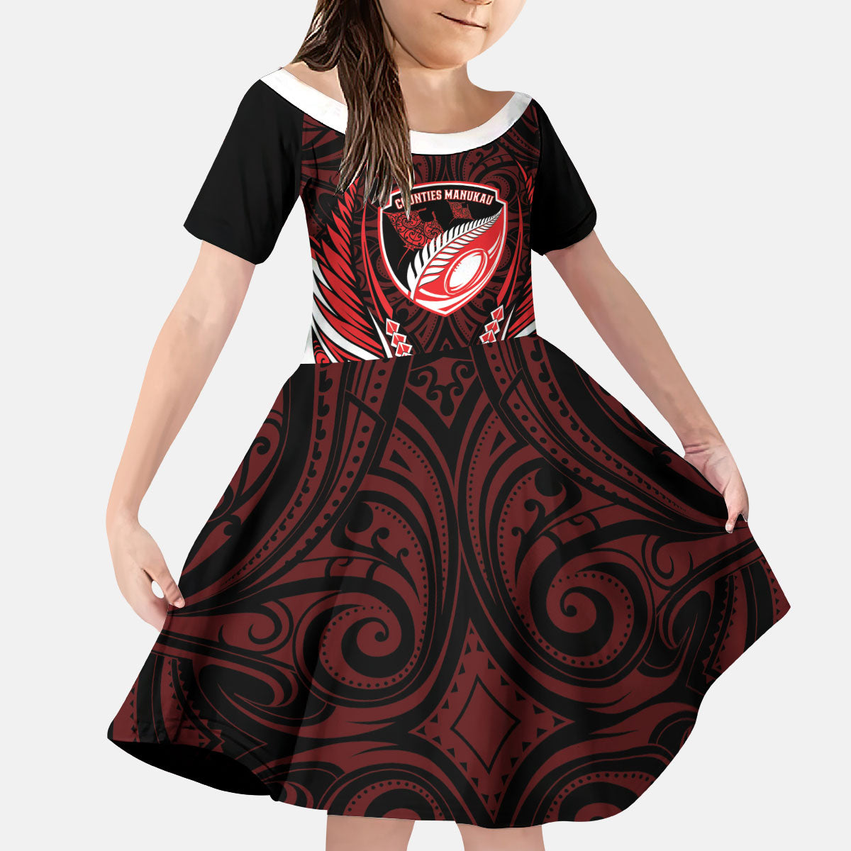 Counties Manukau 2026 Rugby Custom Kid Short Sleeve Dress NZ Maori Silver Fern