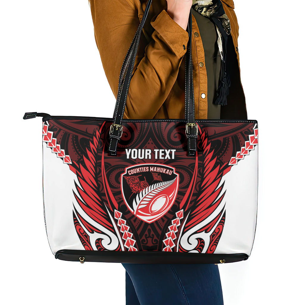 Counties Manukau 2026 Rugby Custom Leather Tote Bag NZ Maori Silver Fern LT14 - Polynesian Pride