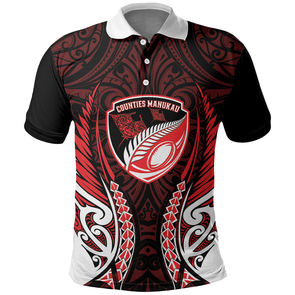 Counties Manukau 2026 Rugby Custom Polo Shirt NZ Maori Silver Fern LT14 Red - Polynesian Pride