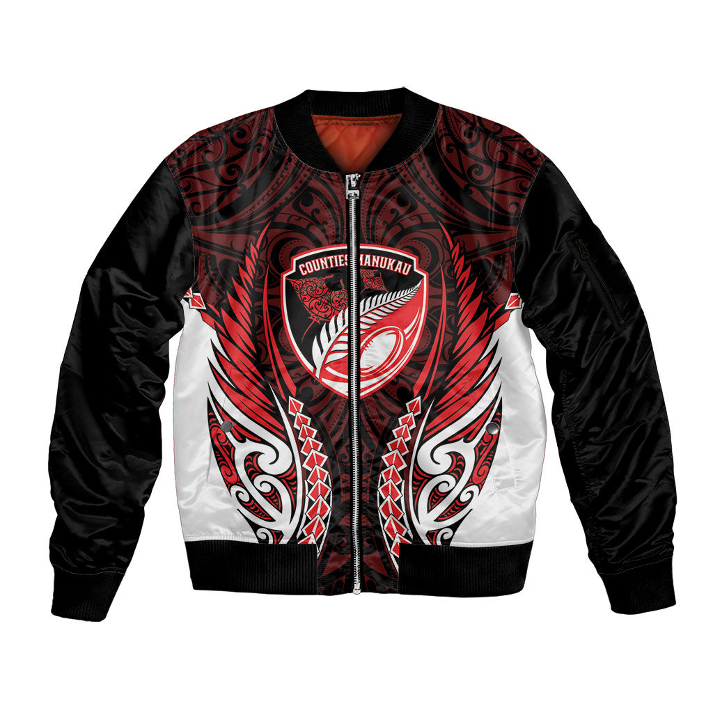 Counties Manukau 2026 Rugby Custom Sleeve Zip Bomber Jacket NZ Maori Silver Fern