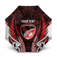 Counties Manukau 2026 Rugby Custom Umbrella NZ Maori Silver Fern LT14 One Size Folded 11.42 inch Opened Diameter 37.4 inch Red - Polynesian Pride