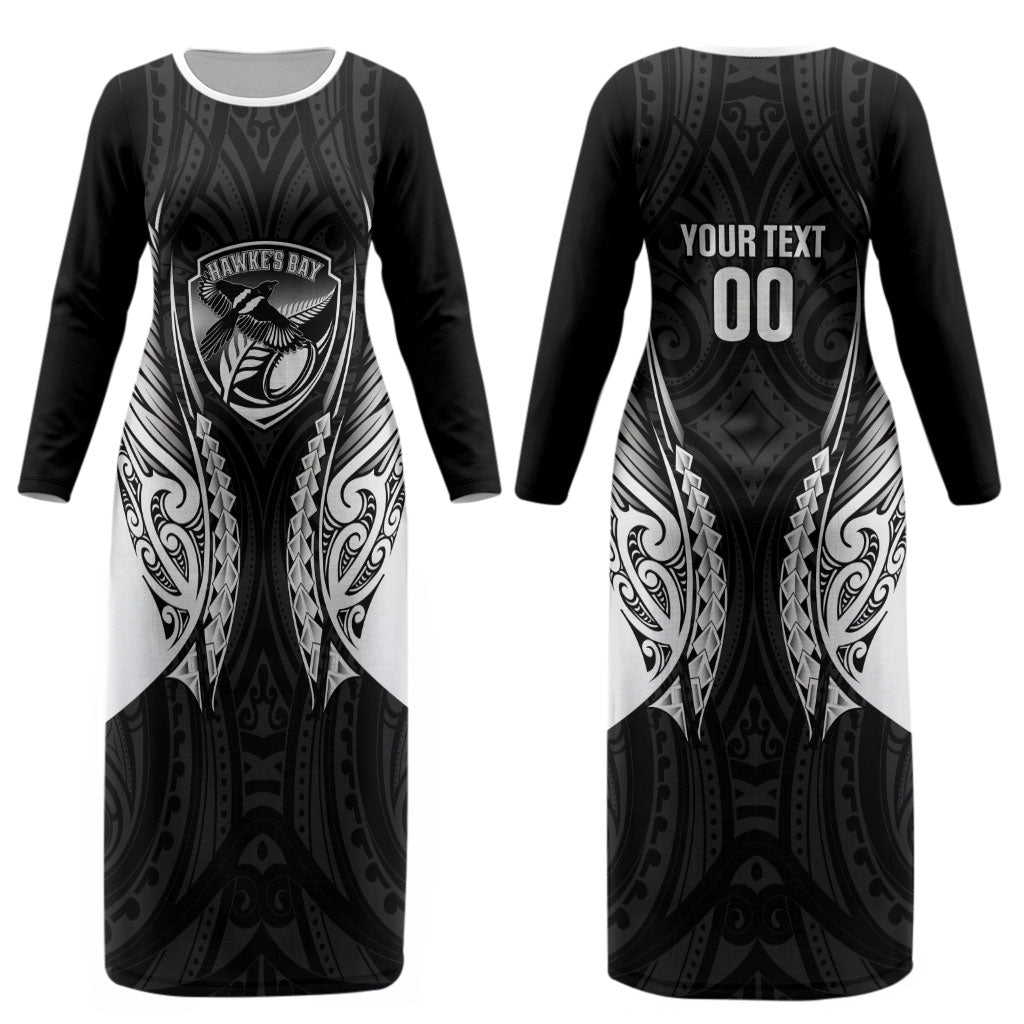 Hawke's Bay 2026 Rugby Custom Couples Matching Long Sleeve Bodycon Dress and Hawaiian Shirt NZ Maori Silver Fern LT14 - Polynesian Pride