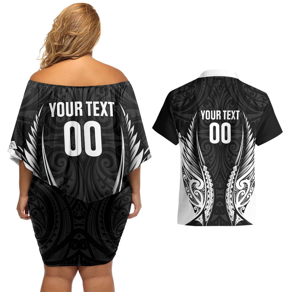 Hawke's Bay 2026 Rugby Custom Couples Matching Off Shoulder Short Dress and Hawaiian Shirt NZ Maori Silver Fern