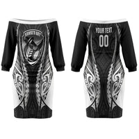 Hawke's Bay 2026 Rugby Custom Couples Matching Off The Shoulder Long Sleeve Dress and Hawaiian Shirt NZ Maori Silver Fern LT14 - Polynesian Pride