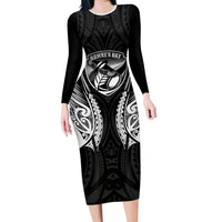 Hawke's Bay 2026 Rugby Custom Family Matching Long Sleeve Bodycon Dress and Hawaiian Shirt NZ Maori Silver Fern LT14 Mom's Dress Black - Polynesian Pride