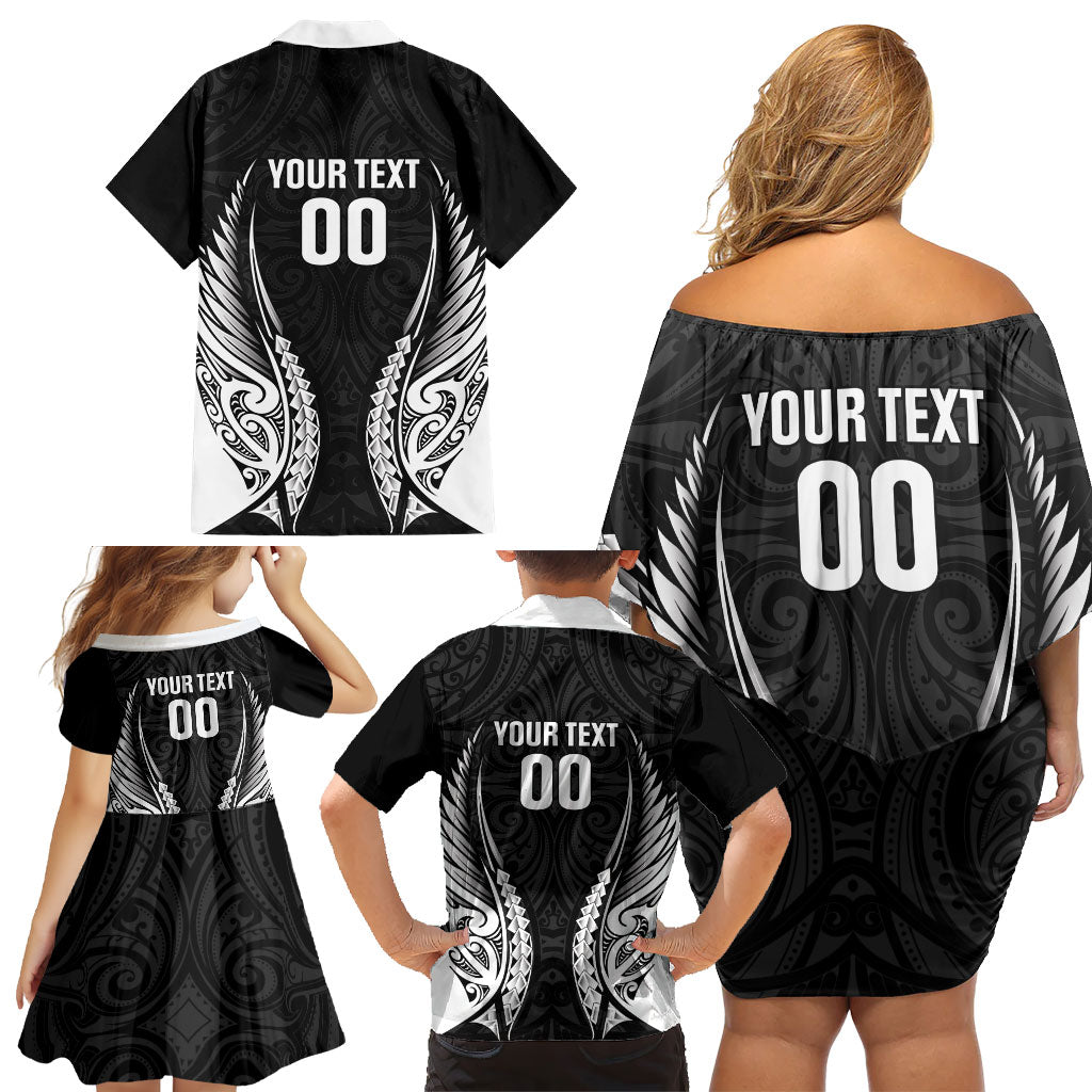 Hawke's Bay 2026 Rugby Custom Family Matching Off Shoulder Short Dress and Hawaiian Shirt NZ Maori Silver Fern LT14 - Polynesian Pride