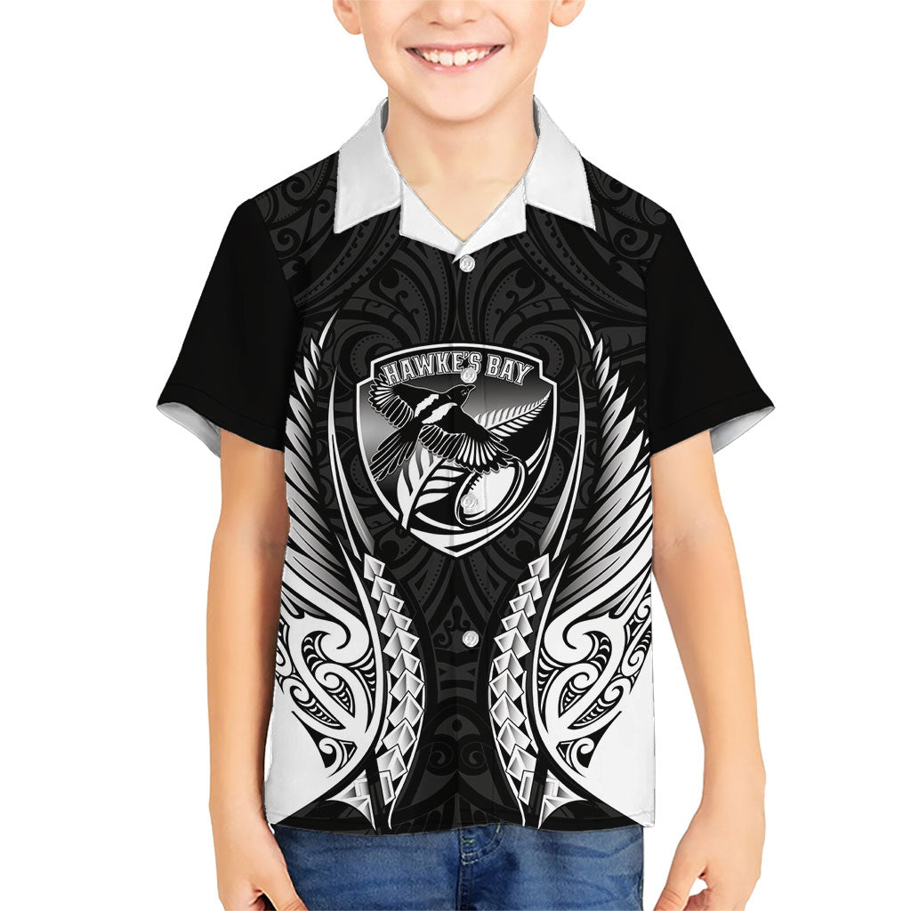 Hawke's Bay 2026 Rugby Custom Family Matching Off Shoulder Short Dress and Hawaiian Shirt NZ Maori Silver Fern LT14 Son's Shirt Black - Polynesian Pride