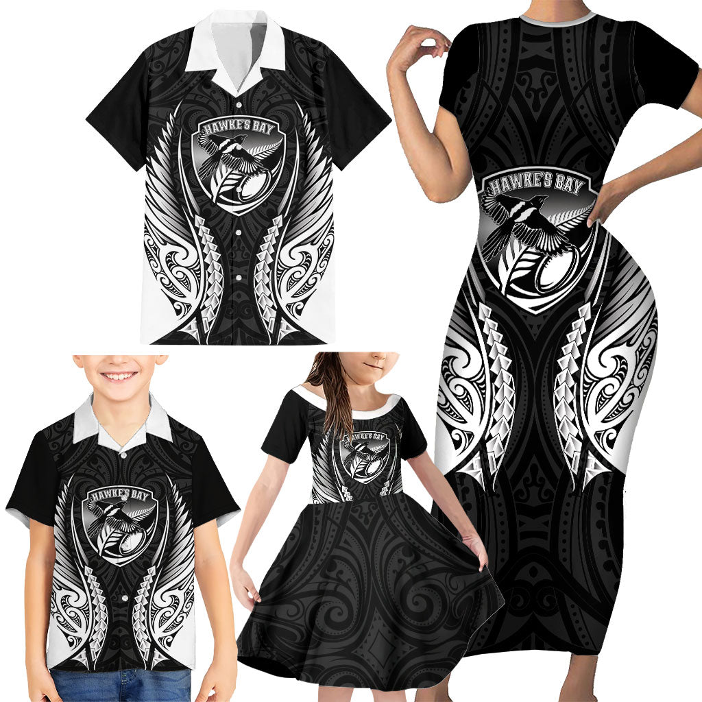 Hawke's Bay 2026 Rugby Custom Family Matching Short Sleeve Bodycon Dress and Hawaiian Shirt NZ Maori Silver Fern