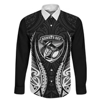Hawke's Bay 2026 Rugby Custom Family Matching Short Sleeve Bodycon Dress and Hawaiian Shirt NZ Maori Silver Fern LT14 Dad's Shirt - Long Sleeve Black - Polynesian Pride