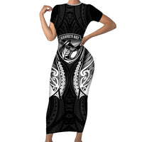 Hawke's Bay 2026 Rugby Custom Family Matching Short Sleeve Bodycon Dress and Hawaiian Shirt NZ Maori Silver Fern LT14 Mom's Dress Black - Polynesian Pride