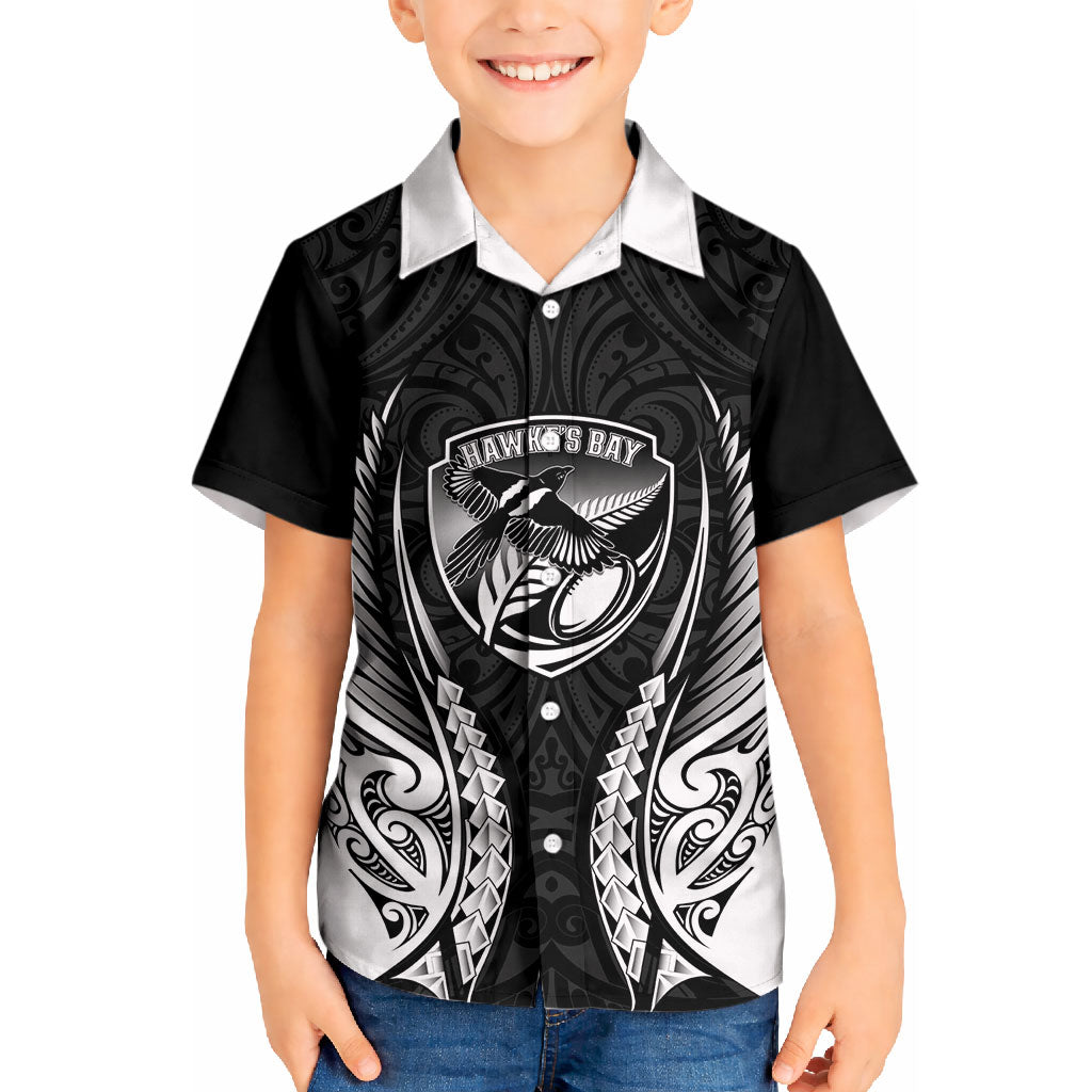 Hawke's Bay 2026 Rugby Custom Kid Hawaiian Shirt NZ Maori Silver Fern LT14 Kid Black - Polynesian Pride