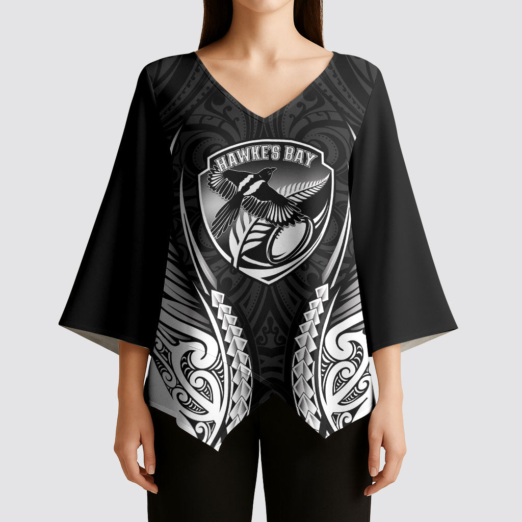 Hawke's Bay 2026 Rugby Custom Kimono Sleeve Blouse NZ Maori Silver Fern LT14 - Polynesian Pride