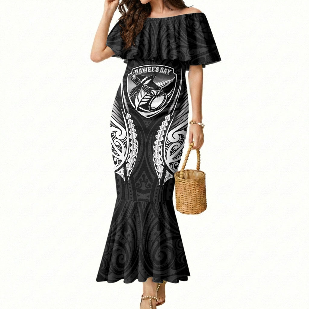Hawke's Bay 2026 Rugby Custom Mermaid Dress NZ Maori Silver Fern LT14 Women Black - Polynesian Pride