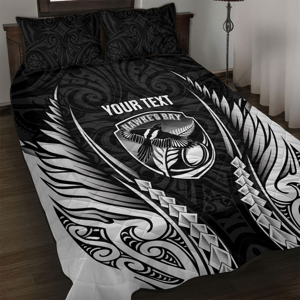 Hawke's Bay 2026 Rugby Custom Quilt Bed Set NZ Maori Silver Fern LT14 Black - Polynesian Pride