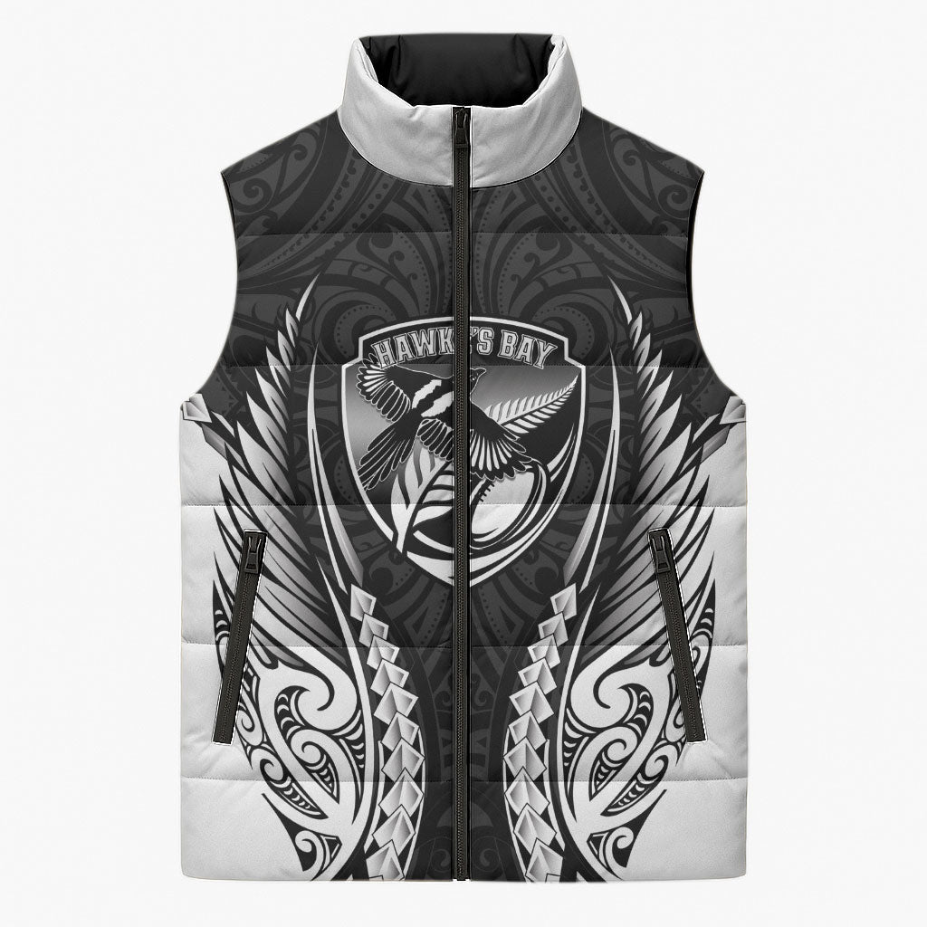 Hawke's Bay 2026 Rugby Custom Sleeveless Puffer Jacket NZ Maori Silver Fern LT14 Unisex Black - Polynesian Pride