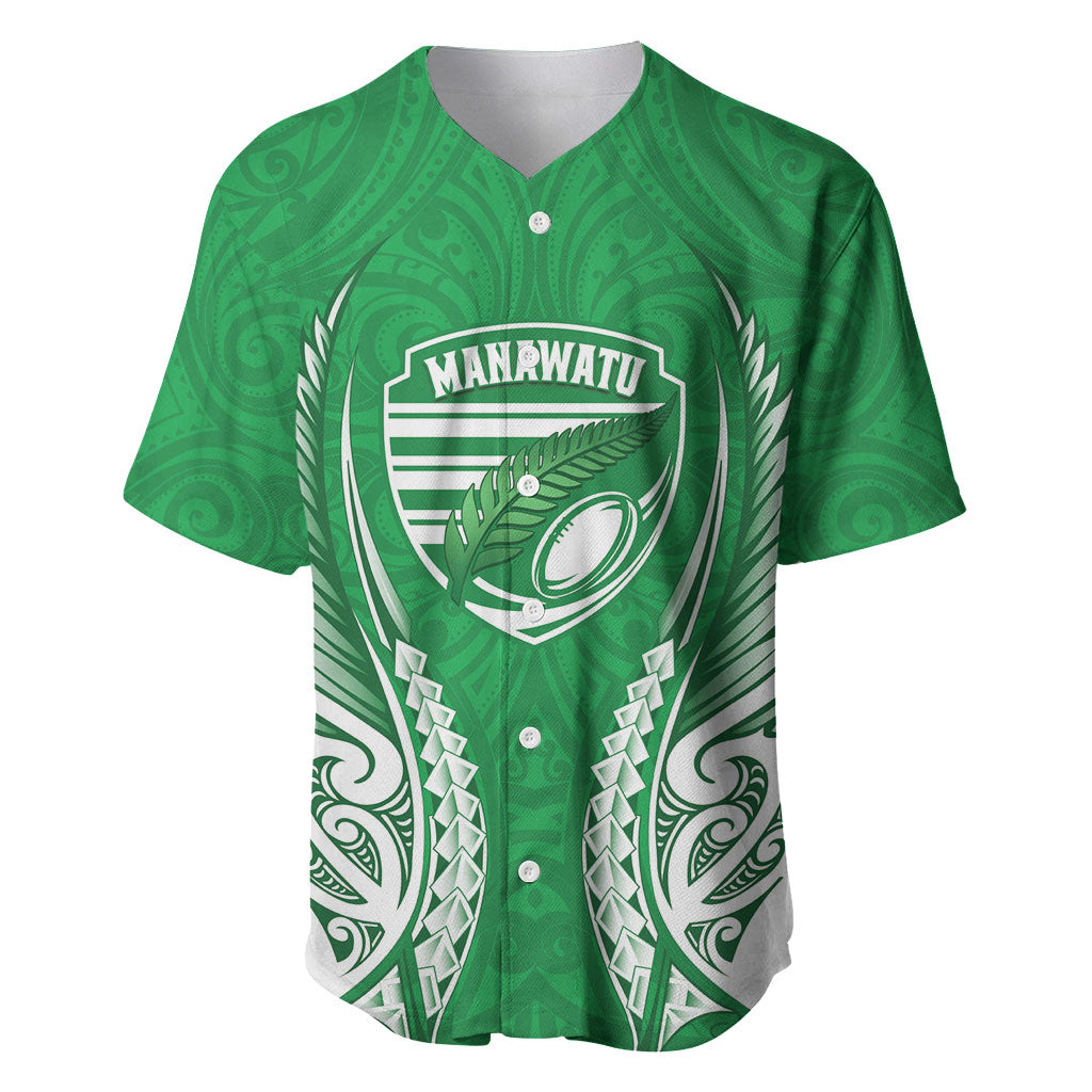 Manawatu 2026 Rugby Custom Baseball Jersey NZ Maori Silver Fern LT14 Green - Polynesian Pride