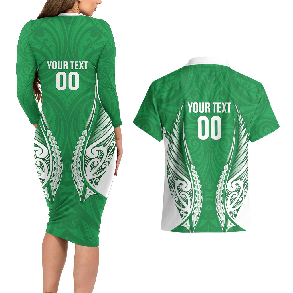 Manawatu 2026 Rugby Custom Couples Matching Long Sleeve Bodycon Dress and Hawaiian Shirt NZ Maori Silver Fern