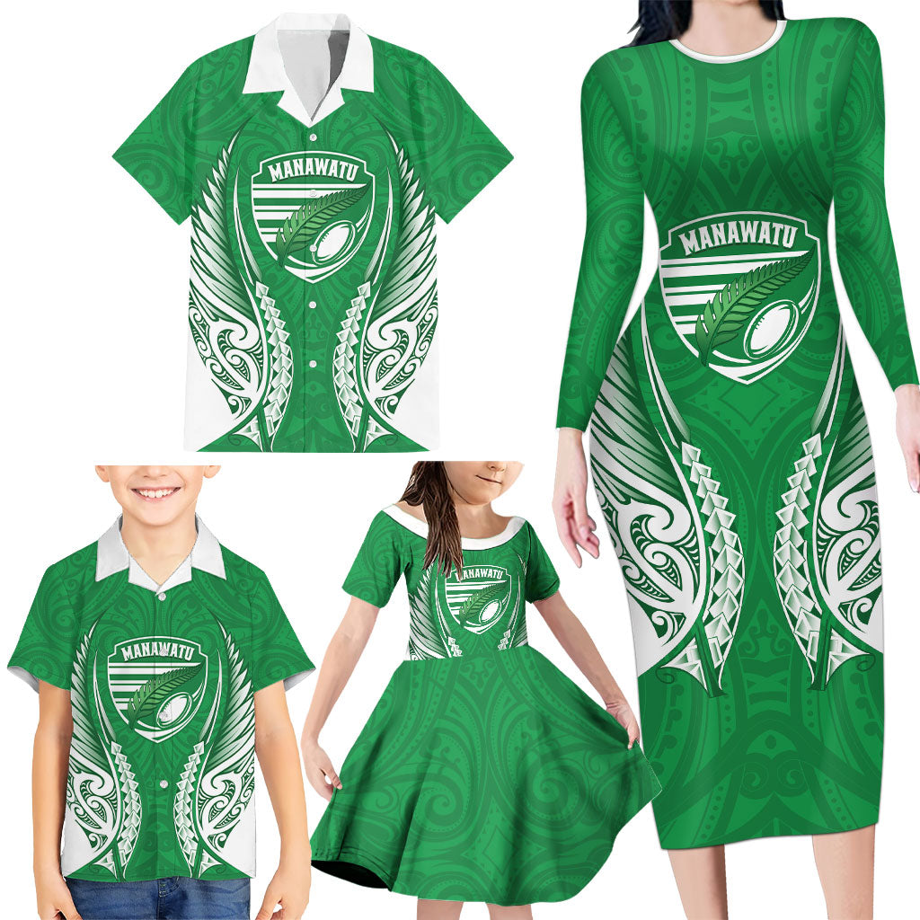 Manawatu 2026 Rugby Custom Family Matching Long Sleeve Bodycon Dress and Hawaiian Shirt NZ Maori Silver Fern