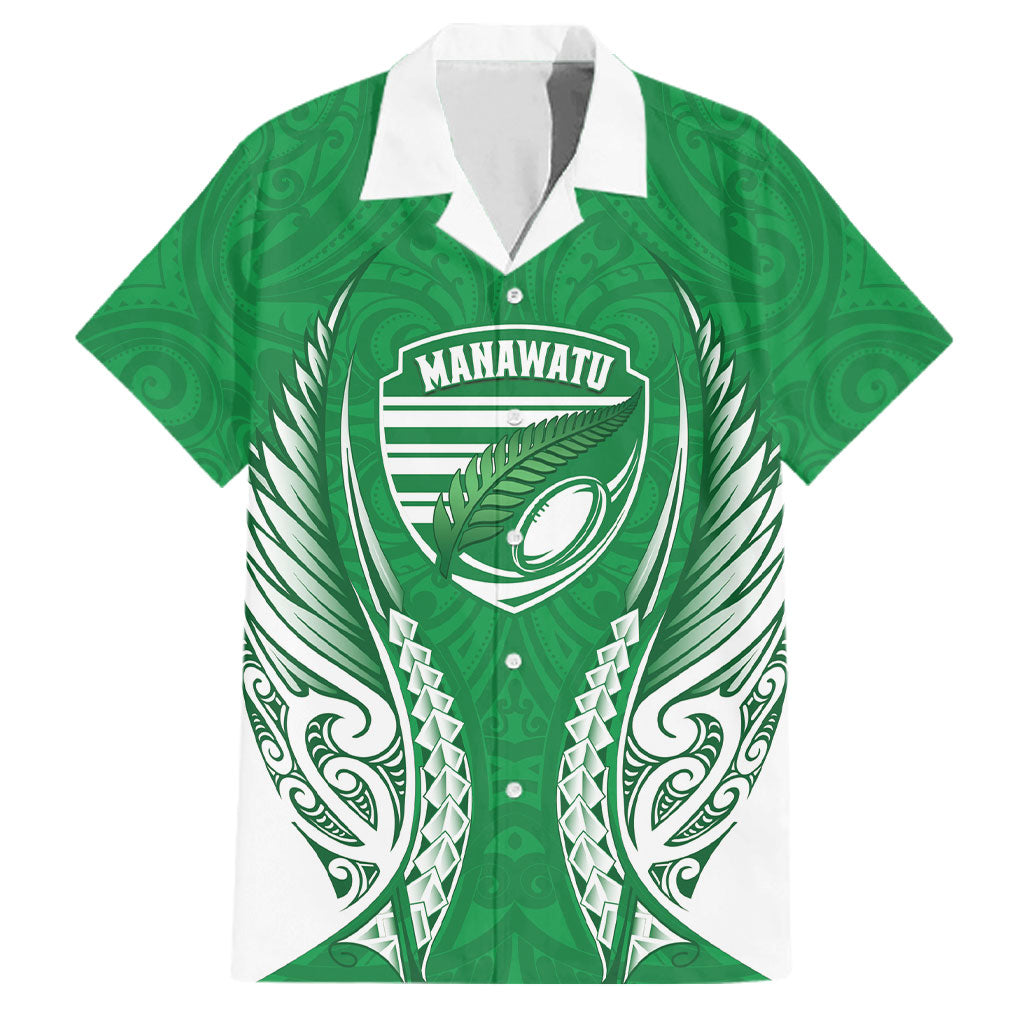 Manawatu 2026 Rugby Custom Family Matching Long Sleeve Bodycon Dress and Hawaiian Shirt NZ Maori Silver Fern LT14 Dad's Shirt - Short Sleeve Green - Polynesian Pride